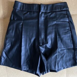 Zara High Waist Black Leather Shorts